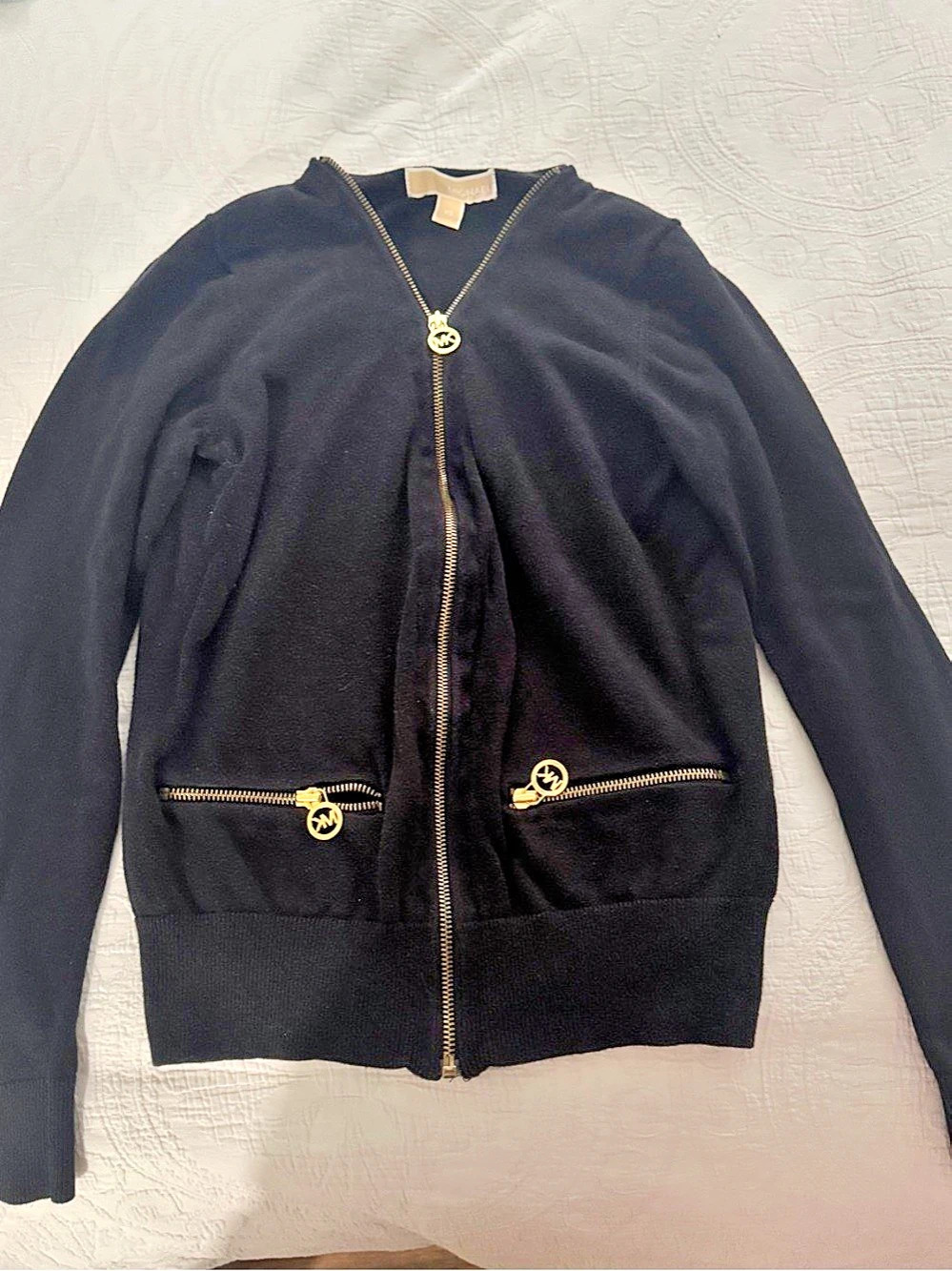 Michael Kors Black Gold-Tone Zip cardigan Size XS